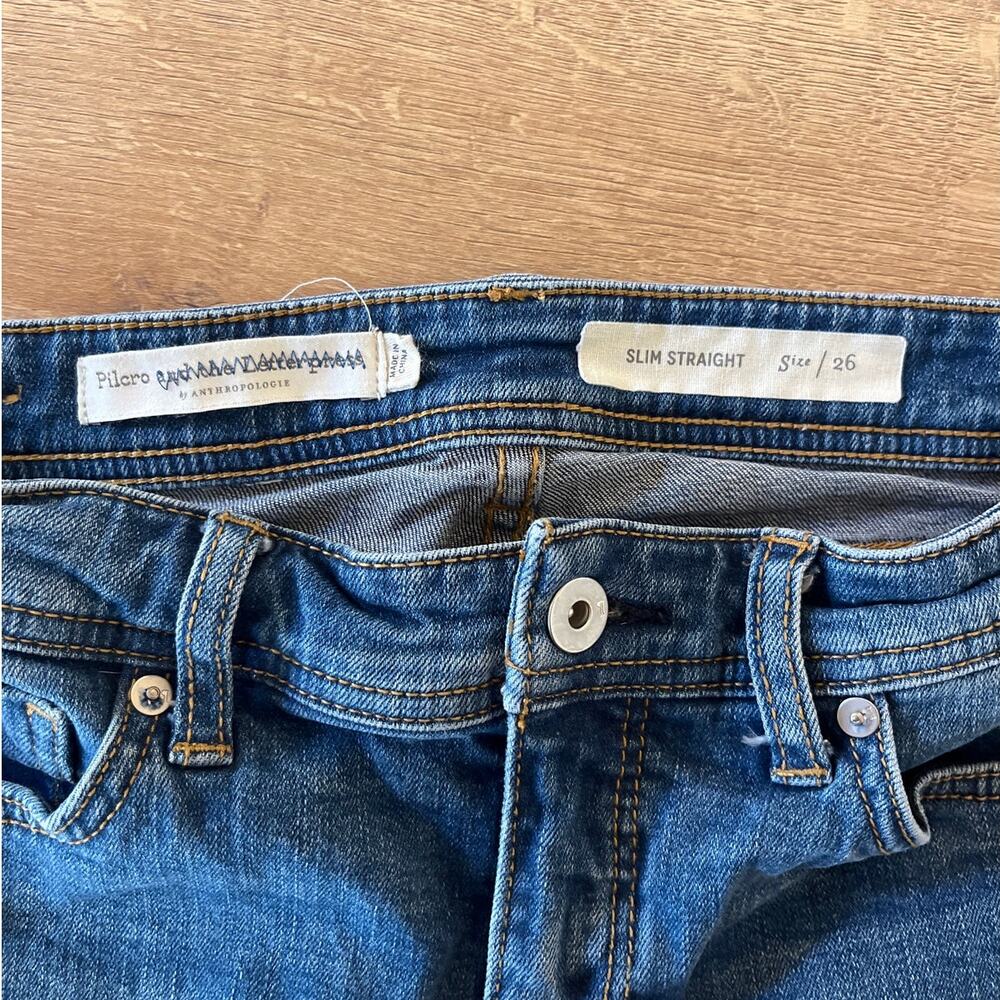 Pilcro Anthropologie Slim Straight Jean Size 26 Mid Rise Raw Hem Stretch Raw Hem - Picture 3 of 7